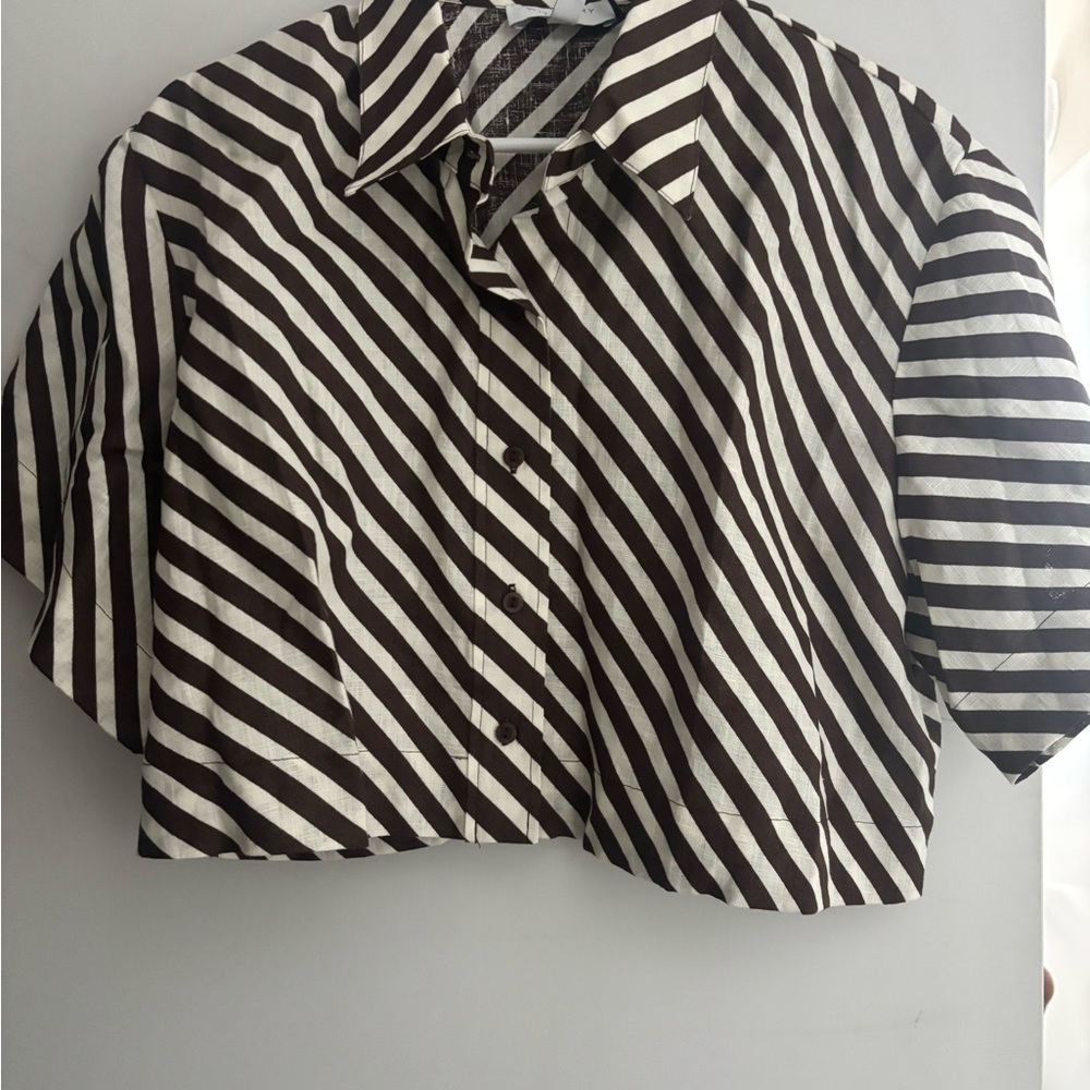 Witchery Chocolate Linen Crop Shirt